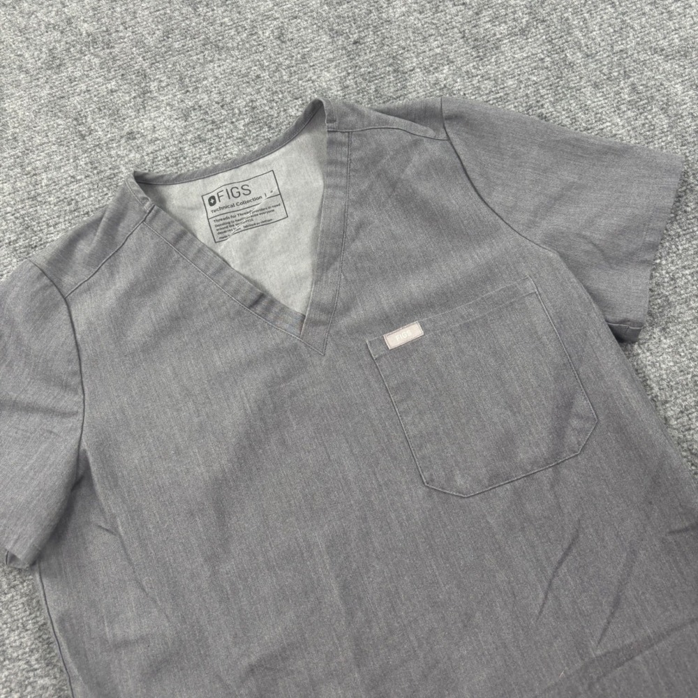 FIGS Catarina Scrub Top Size Small Gray V-Neck One-Pocket Technical Women's